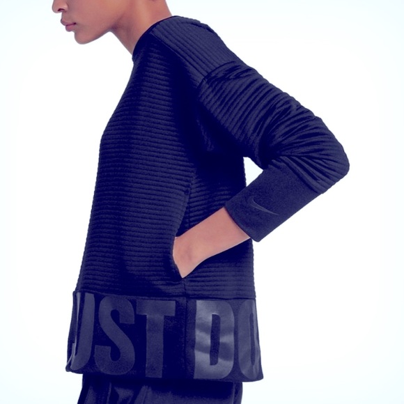 Nike Dri-Fit Black Ribbed Crew Neck Lg Pullover JUST DO IT Sweater - Picture 14 of 14